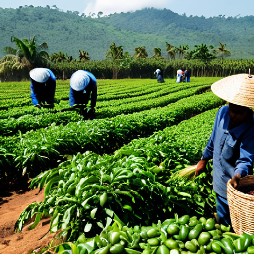 A diverse group of Angolan agricultural workers, fully clothed in modest, practical attire, diligently harvesting coffee beans on a vast, sun-drenched plantation. The scene emphasizes the scale of the work and the historical context of resource extraction. Baskets are filled with coffee cherries, with a focus on the details of the plants and the workers' well-formed hands. Professional photography, high detail, realistic lighting. safe for work, appropriate content, fully clothed, professional dress, perfect anatomy, correct proportions, natural pose, proper finger count, natural body proportions.