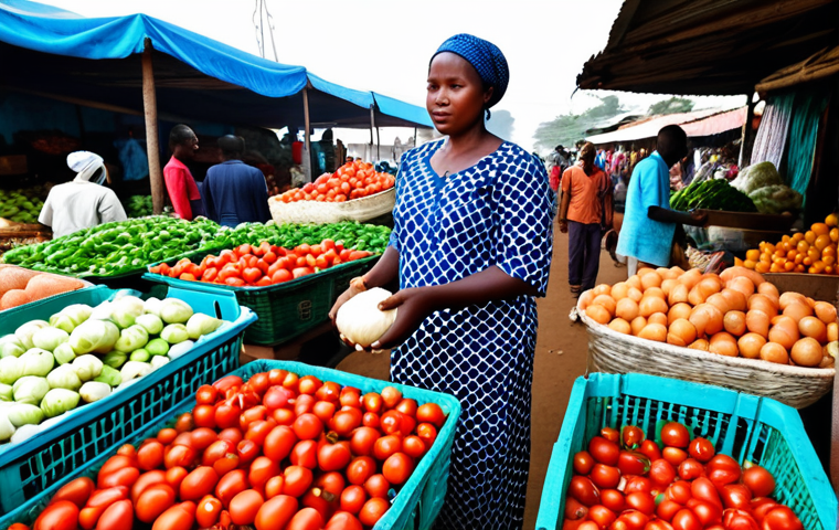 **

A bustling Angolan market scene, overflowing with fresh vegetables and fruits. A fully clothed woman in modest, colorful African attire is carefully selecting produce. Baskets overflow with tomatoes, onions, and other vibrant local vegetables. In the background, other market vendors are interacting with customers. Safe for work, appropriate content, family-friendly, professional photography, perfect anatomy, natural proportions, well-formed hands.

**