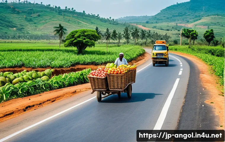 앙골라 도로 인프라 - **Prompt 1: Angolan Agricultural Prosperity on New Roads**
    "A vibrant and sunny wide-angle view ...