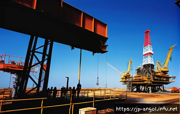 앙골라에서 무역 사업 시작하는 방법 - A bustling Angolan oil industry scene showing modern oil rigs and infrastructure development under a...