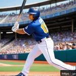 앙골라에서 유명한 야구 선수 - A dynamic baseball player in mid-swing at the plate, wearing a clean, modern uniform with visible te...