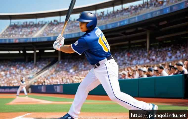 앙골라에서 유명한 야구 선수 - A dynamic baseball player in mid-swing at the plate, wearing a clean, modern uniform with visible te...